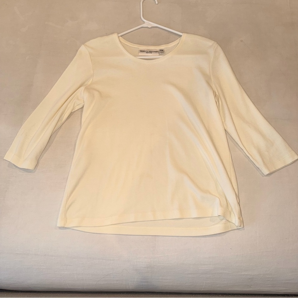 Rebecca Malone Petite Ivory Knit Top 3/4 Sleeve Career Top M
